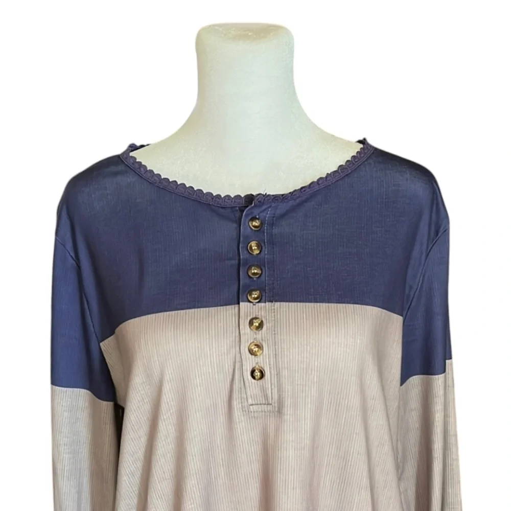 Unbranded Colorblock Crochet Lace Sleeve Henley Shirt Size XL - Picture 6 of 9